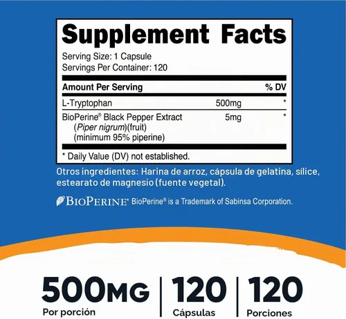 Vista 2 de Nutricost L-triptófano 500 mg, 120 cápsulas (2 botellas)