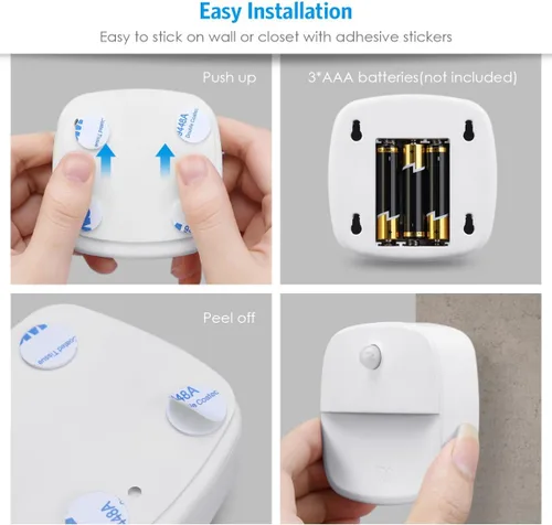 Vista 6 de AMIR Luz con sensor de movimiento mejorada para interiores, luces de escalera, funciona con pilas, luz nocturna LED inalámbrica adhesiva