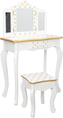 Vista 9 de Juego de tocador para niños Vasitelan, juego de mesa y silla para niñas, con espejo y taburete, mesa de maquillaje y cambiador princesa con cajón B
