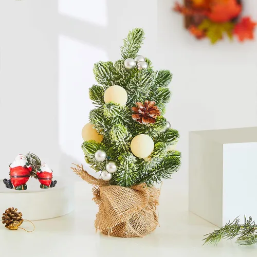 Vista 13 de Decoración de Árbol de Navidad Pequeño de Arpillera con Luces - Mini Árbol Artificial de Mesa Central para Decoraciones Navideñas de Interior Casa
