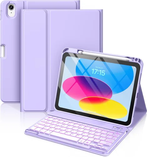 Vista 18 de Hamile Funda para iPad de 11ª y 10ª Generación con Teclado - Funda de Teclado Folio Inalámbrico Desmontable con Retroiluminación de 7