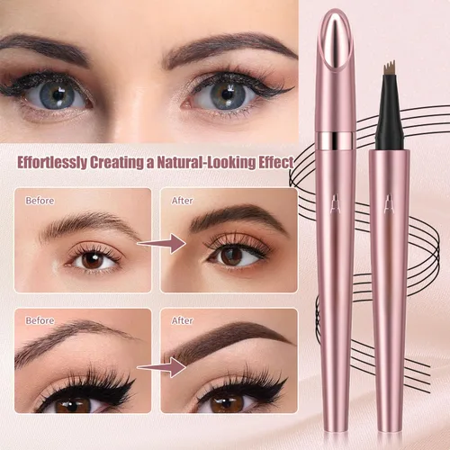 Vista 5 de Microblading - Lápiz de cejas 3D de 4 puntas, resistente al agua, de larga duración, con efecto de maquillaje natural para todo el día (negro)