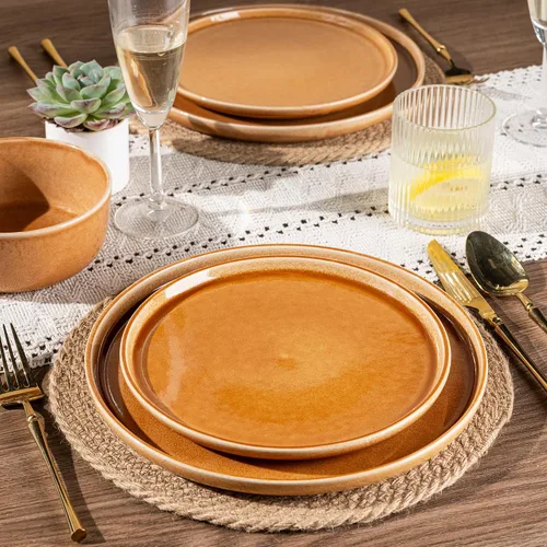 Vista 2 de GBHOME Juego de vajilla de cerámica para 4, 12 piezas, platos y cuencos de cerámica, platos resistentes a los arañazos, aptos para lavavajillas