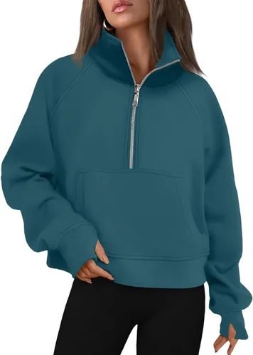Vista 28 de AUTOMET Sudaderas con media cremallera para mujer, sudadera corta de vellón con cremallera de un cuarto, sudaderas con capucha para el otoño, a