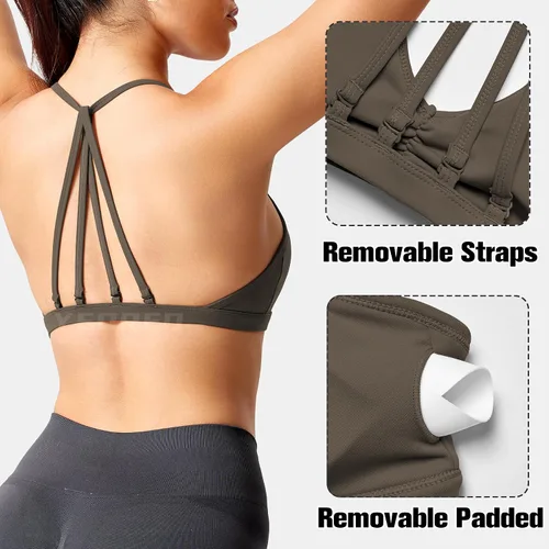 Vista 4 de YEOREO Sujetadores deportivos de entrenamiento para mujer con tirantes acolchados y espalda abierta, brasier de gimnasio ligero con tirantes