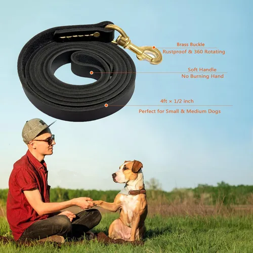 Vista 2 de Guiding Star Correa de cuero para perro de 4 pies, correas para perros grandes, resistente, correa de entrenamiento de cuero suave hecha a mano