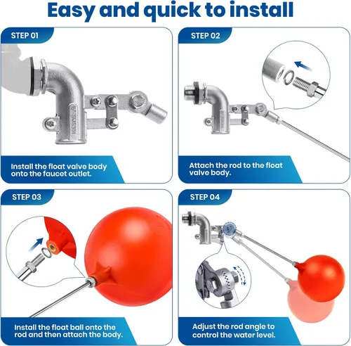 Vista 7 de Válvula de flotador de acero inoxidable de 1/2 pulgada – Control de nivel de agua automático de acero inoxidable 304 de servicio pesado, brazo