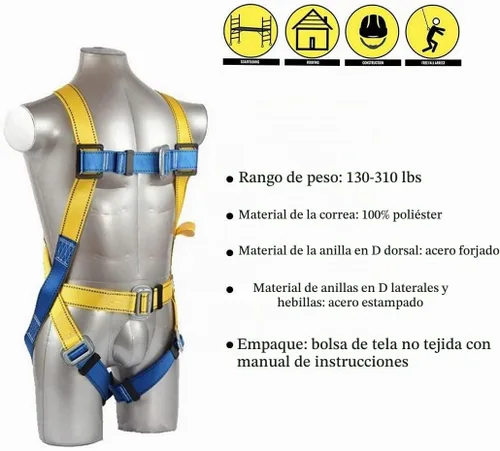 Vista 5 de Arnés de seguridad para protección contra caídas, compatible con OSHA/ANSI, con amortiguador de choques interno y gancho