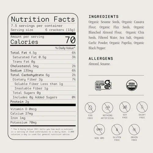 Vista 2 de Julian Bakery® Galletas de semillas orgánicas, sal y pimienta, 4 onzas, sin gluten y con certificación orgánica, sin granos, bajas en carbohidratos