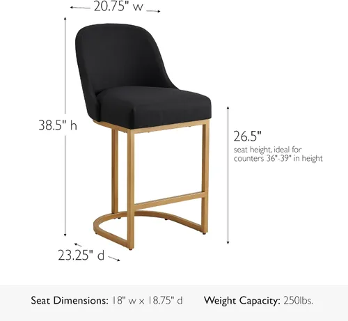 Vista 42 de Leick Home 214536 Barrelback Silla de comedor con base de metal, juego de 2, para comedor, asiento moderno de lino negro y base de metal dorado