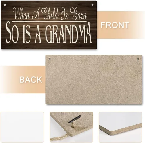 Vista 4 de Letrero colgante de madera con texto en inglés «When A Child Is Born, So Is A Grande», decoración de puerta colgante de madera rústica para puerta