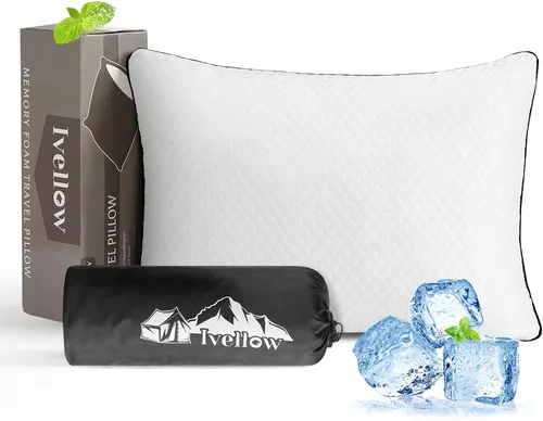 Vista 11 de Ivellow Almohada de viaje de espuma viscoelástica comprimible para dormir, almohada de espuma viscoelástica triturada, almohada pequeña de apoyo
