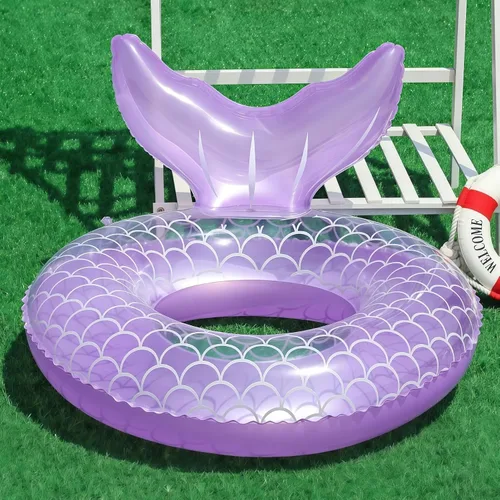 Vista 5 de Flotador de sirena para piscina, tubo de piscina para niños, cola de sirena inflable, anillos de natación, actividades acuáticas, suministros