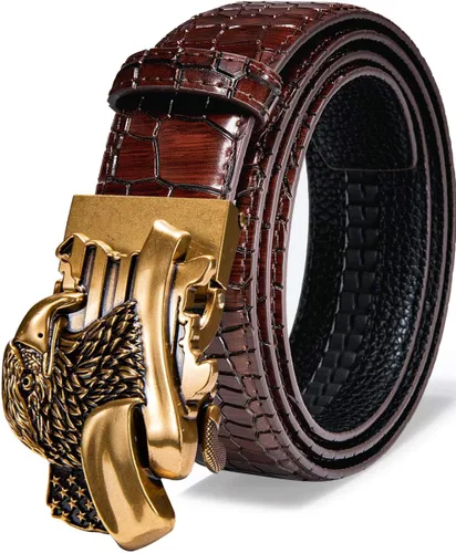 Vista 42 de Barry.Wang Cinturón de trinquete de cuero para hombre 1 3/8" hebilla A Oro Verde