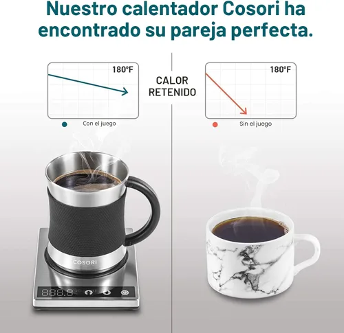 Vista 6 de COSORI Calentador de Taza de Café y Juego de Tazas para Escritorio, Calentador de Tazas, Regalos para Oficina y Navidad, Control de Temperatura