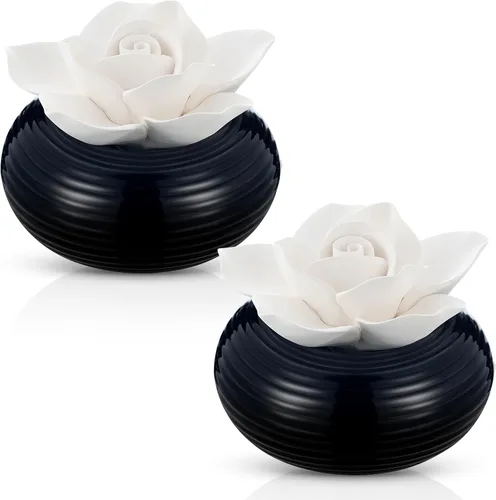 Vista 12 de Honeydak 1 pieza Difusor de cerámica de flores hecho a mano, difusor de aceite esencial pasivo de porcelana blanca con base, decoración decorativa