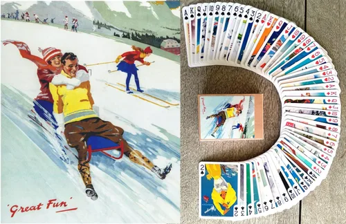 Vista 12 de Carteles de aviación vintage para jugar a las cartas (baraja de póquer 54 cartas todas diferentes) Carteles de viaje retro vintage Avia avión azafata