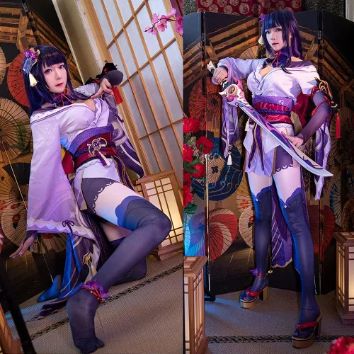 Vista 4 de Raiden Shogun - Disfraz de cosplay de Genshin Impact Baal, conjunto completo de Halloween para mujer (M, juego completo)