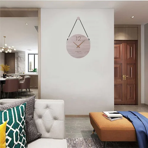 Vista 6 de Reloj de pared para dormitorio, reloj de pared de madera, funciona con pilas, redondo de 12 pulgadas, fácil de leer, decoración de pared, decoración