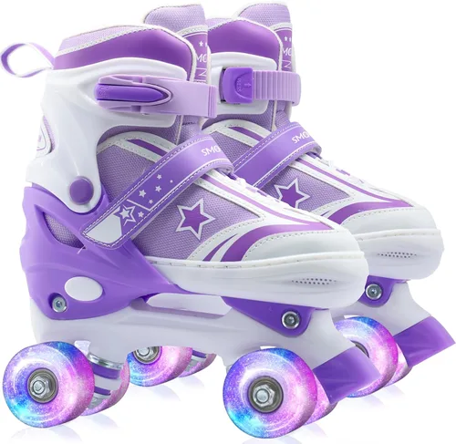 Vista 10 de Patines de ruedas para niños y niñas con ruedas iluminadas Zapatos de patines de tamaño ajustable para jóvenes y mujeres de 5 a 8 años y 8 a 12