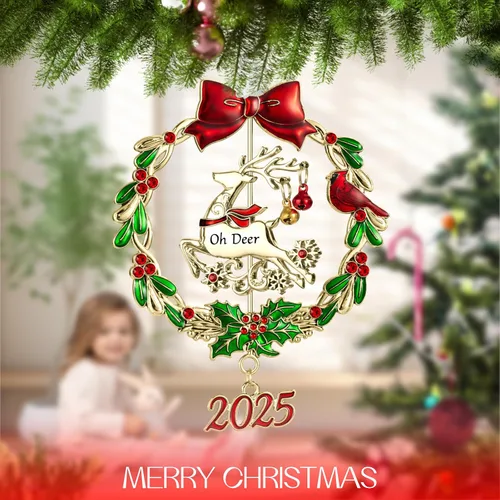 Vista 5 de Adorno para árbol de Navidad de metal plateado colgante, diseño giratorio, encanto decorativo festivo, regalo conmemorativo (2025 Ciervo y Dorado)