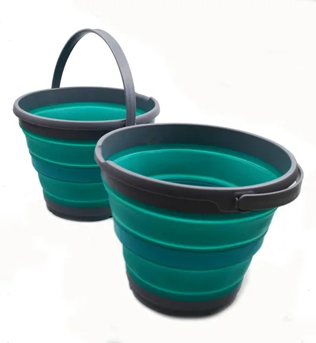 Vista 8 de SAMMART Juego de 2-10L (2.6 galones) cubo de plástico plegable – Tina redonda plegable con asa – Cubo de agua portátil para pesca – Ahorro