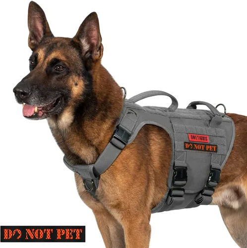 Vista 13 de OneTigris Arnés Táctico para Perros Grandes, Arnés Chaleco para Perros de Servicio Sin Tirones con 5 Hebillas de Metal con Paneles de Gancho