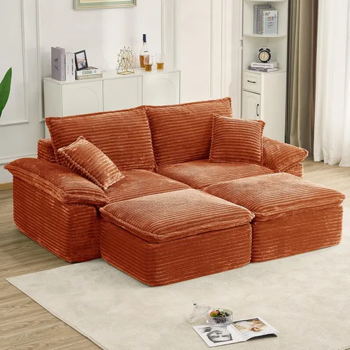 Vista 19 de Tumbona de 47 pulgadas para interiores, moderno sofá cama sin huesos con otomana, silla de asiento profundo con almohadas, cómodos sofás seccionales