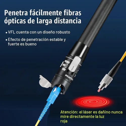Vista 7 de VFL Localizador visual de fallas, medidor de probador de cable de fibra óptica de 49.7-62.1 mi con conector universal de 0.098 in FC macho a LC
