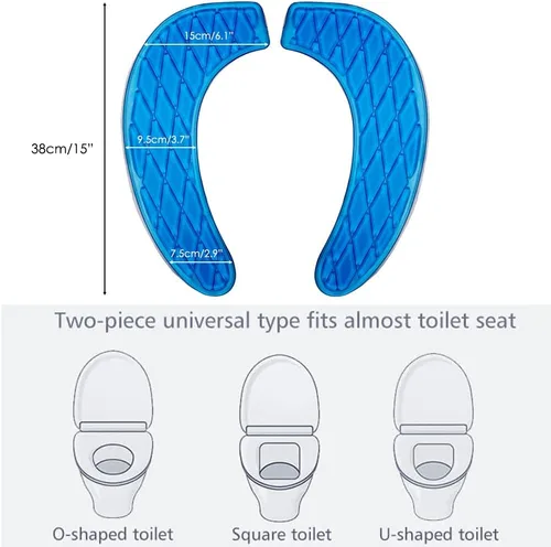 Vista 10 de tapa para asiento del retrete, portable y lavable, almohadilla de gel para retrete, universal, con diseño autoadhesivo (color azul)