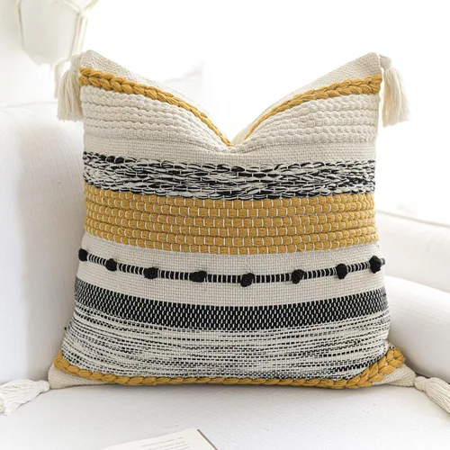Vista 17 de BlissBlush Funda decorativa para cojín marrón 18x18 cuadrada estilo bohemio con borlas, funda de cojín para sofá, dormitorio, sala de estar