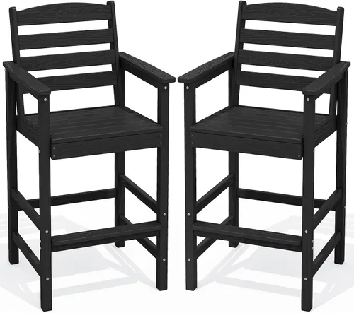 Vista 11 de SERWALL Juego de 2 sillas Adirondack altas Adirondack de gran tamaño, taburetes de bar con altura de barra para exteriores, juego de sillas