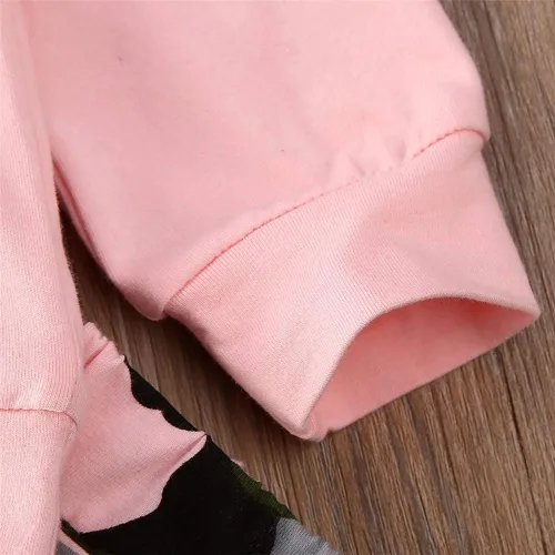 Vista 4 de FYBITBO 2 piezas de ropa de otoño e invierno para bebé niña, sudadera con capucha y pantalones de camuflaje, conjuntos de ropa