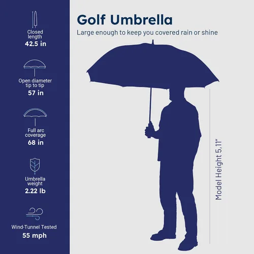 Vista 6 de Paraguas Weatherman - Paraguas de golf - Paraguas deportivo resistente al viento hasta 55 MPH - Disponible en 2 tamaños y 5
