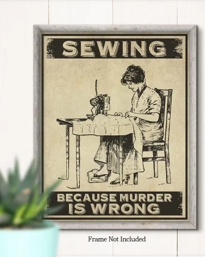 Vista 2 de Decoración de habitación de Sewing Because Murder Is Wrong, decoración de pared retro para cocina, baño, dormitorio, divertido regalo de arte