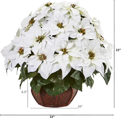 Vista 2 de Nearly Natural Arreglo artificial de flor de pascua en maceta decorativa