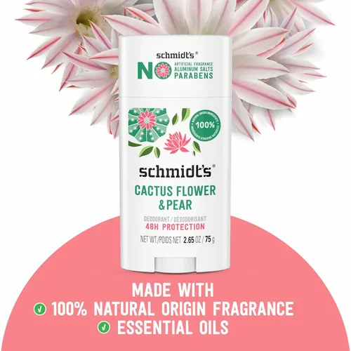 Vista 3 de Schmidt's Desodorante vegano sin aluminio, flor de cactus, pera y lluvia fresca y abedul, 2 unidades cada uno, 2.65 onzas