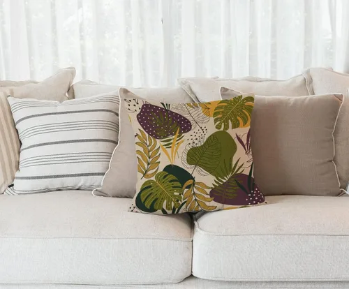 Vista 42 de Solekla Funda de almohada cuadrada de lino y algodón con flores blancas y negras, funda de cojín decorativa para sofá de 18 x 18 pulgadas Sl157