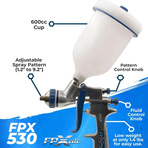 Vista 3 de FPXAIR Pistola de pulverización HVLP de alimentación por gravedad: FPX-530, pistola de pintura en aerosol, mejoras para el hogar y herramienta