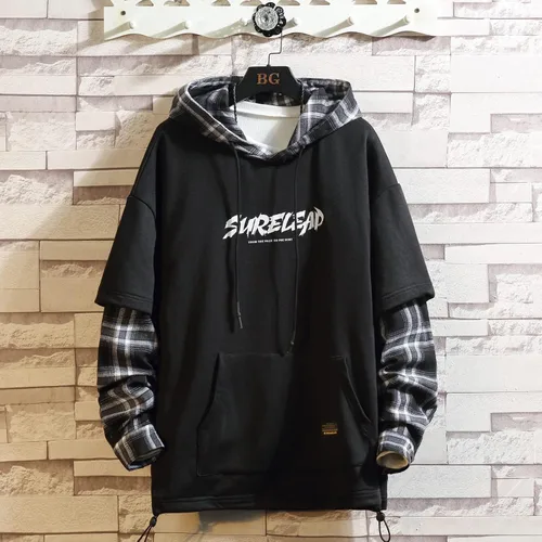 Vista 2 de GURUNVANI Sudaderas con capucha de patchwork de estilo japonés Hombres Personajes Streetwear Sudadera con capucha para hombres