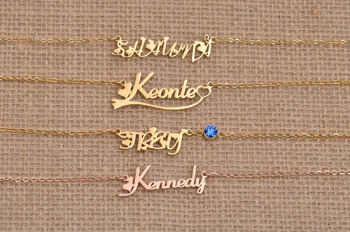 Vista 3 de MoShelly - Collar con nombre personalizado para niña, acero inoxidable, Rose gold