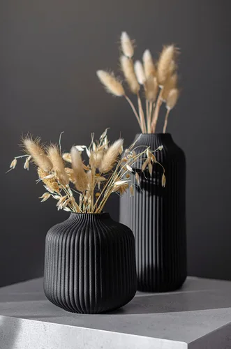 Vista 2 de flature Jarrones de Cerámica en Estilo Nórdico, Jarrón Moderno Deco para Hierba de Pampas, Deco Boho para Repisa, Juego de Jarrones en Negro Mate