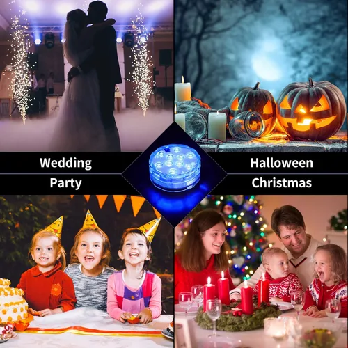 Vista 5 de Hortsun Paquete de 4 luces LED sumergibles con control remoto impermeable para piscina, luz LED subacuática que funciona con pilas, lámpara