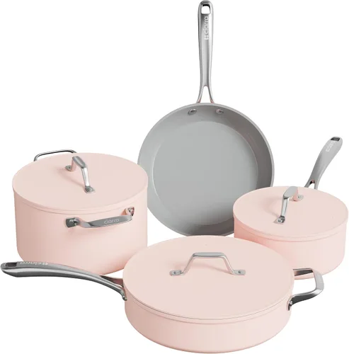 Vista 9 de CIARRA Juego de utensilios de cocina antiadherentes, juego de ollas y sartenes de cerámica con tapa, juego de cocina no tóxico, sin PTFE ni PFOA