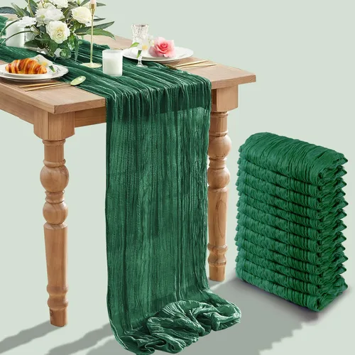 Vista 19 de Paquete de 12 caminos de mesa de gasa arrugada de 35 x 120 pulgadas, estilo bohemio, centros de mesa románticos para mesas, mantel versátil