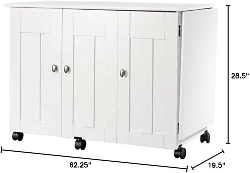 Vista 3 de BOWERY HILL Mesa de madera de ingeniería para coser o manualidades con superficie superior de melamina, almacenamiento detrás de la puerta