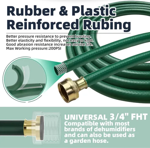 Vista 4 de TT FLEX Manguera de drenaje deshumidificadora a prueba de explosiones – Caucho verde de 5 pies, 3/4 pulgadas FHT, resistente, flexible, resistente a