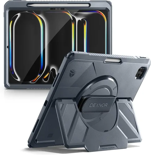 Vista 10 de Dexnor Funda para iPad mini 7 (A17 Pro) 2024/mini 6 2021 de 8.3 pulgadas, funda protectora resistente con correa de mano giratoria de 360° y soporte