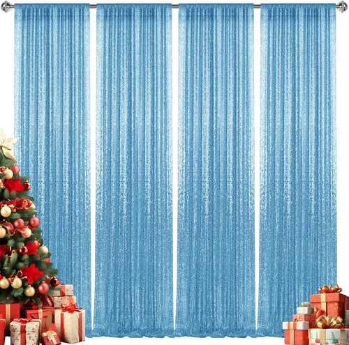 Vista 108 de 2 paneles de cortinas de fondo de lentejuelas verdes de 8 pies, cortinas de fondo de fotografía con purpurina para decoración de Navidad, boda