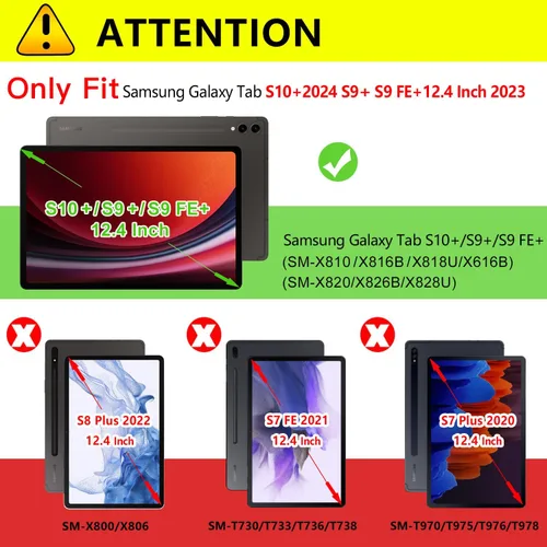 Vista 2 de ZtotopCases Funda para Samsung Galaxy Tab S10 Plus Case 2024/S9 Plus/S9 FE Plus 5G 12.4 pulgadas 2023, funda de piel sintética premium con correa